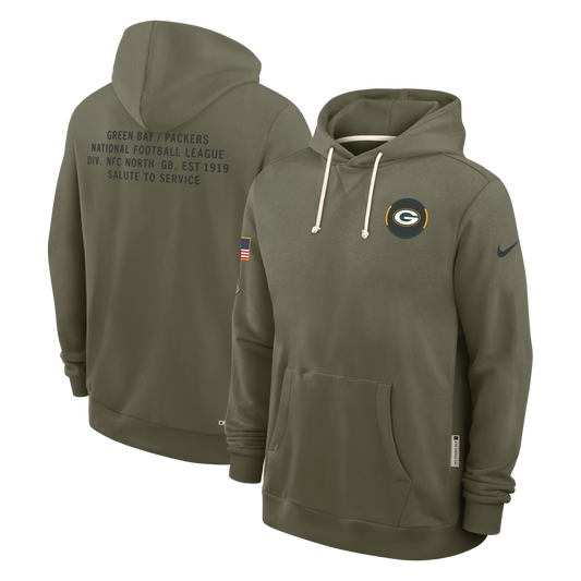 Men's Green Bay Packers Nike Olive Green 2025 Salute To Service Club Pullover Hoodie