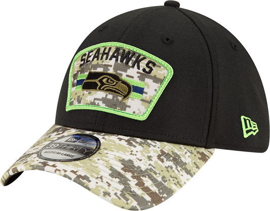 Men's Seattle Seahawks New Era Black 2021 Salute to Service 39THIRTY Flex Hat