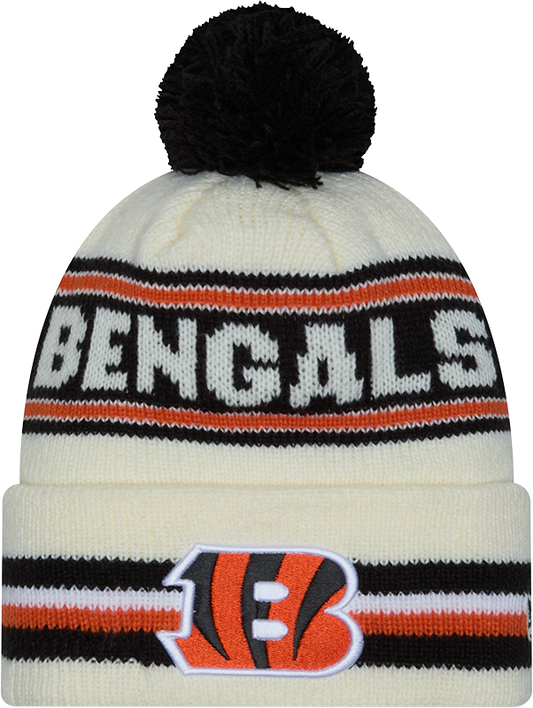 Cincinnati Bengals New Era Off White Knit Classic Cuffed Pom Knit