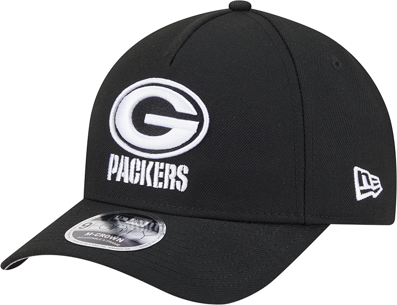 Green Bay Packers New Era Black & White Primary 9FORTY A-Frame M-Crown Adjustable Hat