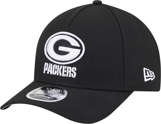 Green Bay Packers New Era Black & White Primary 9FORTY A-Frame M-Crown Adjustable Hat