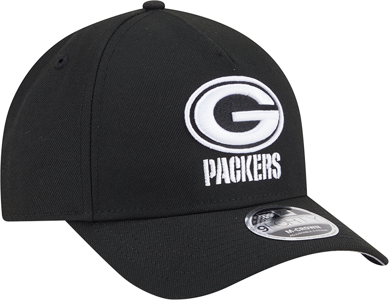 Green Bay Packers New Era Black & White Primary 9FORTY A-Frame M-Crown Adjustable Hat