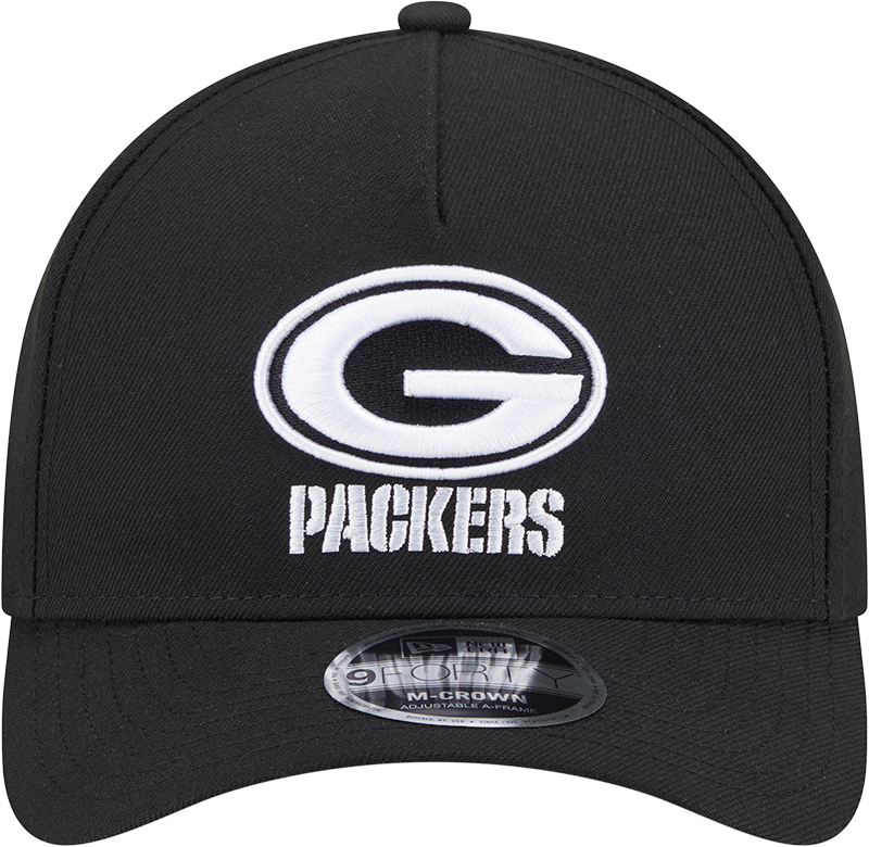 Green Bay Packers New Era Black & White Primary 9FORTY A-Frame M-Crown Adjustable Hat