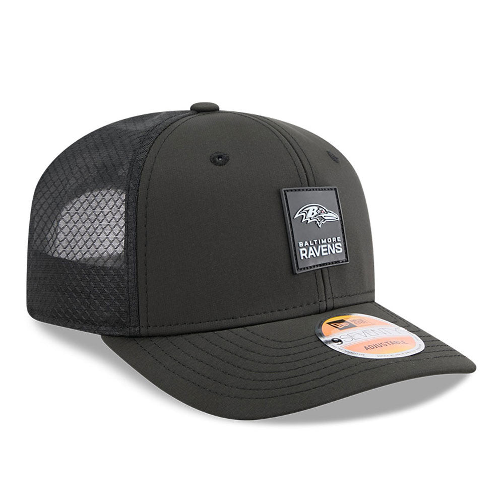Men's Baltimore Ravens New Era Black 2025 NFL Secondary Logo Sideline Heat 9SEVENTY Adjustable Hat