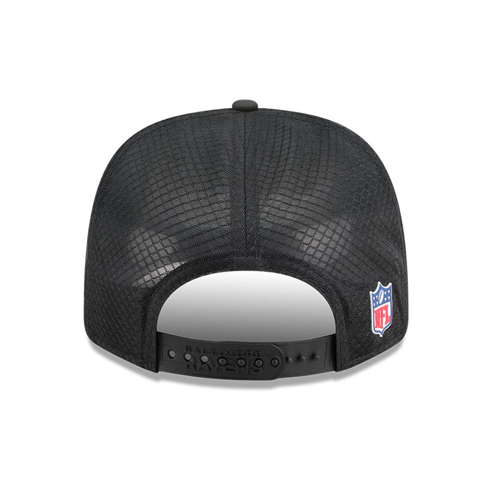 Men's Baltimore Ravens New Era Black 2025 NFL Secondary Logo Sideline Heat 9SEVENTY Adjustable Hat