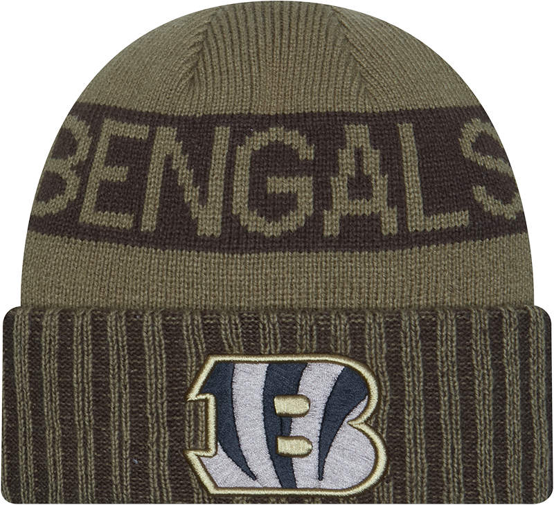 Cincinnati Bengals New Era Green 2025 NFL Sideline Salute To Service Cuffed Knit Hat