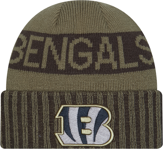 Cincinnati Bengals New Era Green 2025 NFL Sideline Salute To Service Cuffed Knit Hat
