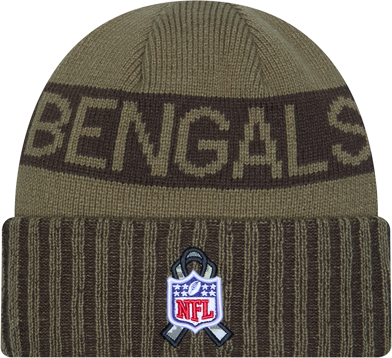 Cincinnati Bengals New Era Green 2025 NFL Sideline Salute To Service Cuffed Knit Hat