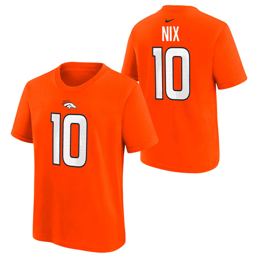 Youth Bo Nix Denver Broncos Nike Orange FUSE Name and Number Tee