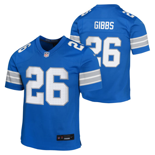 Youth Detroit Lions Jahmyr Gibbs #26 Nike "ROOKIE" Blue Game Jersey