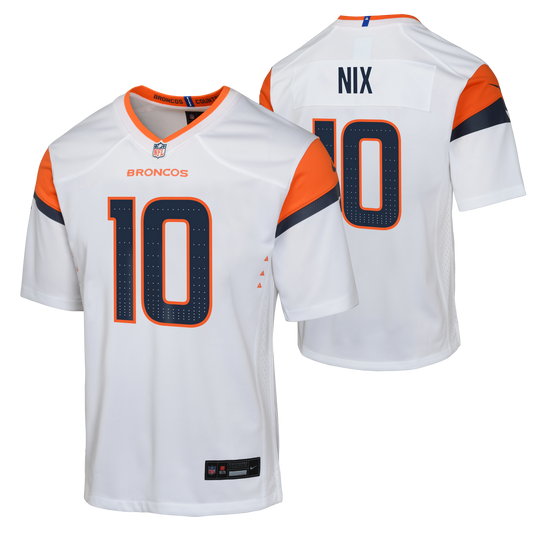 Youth Denver Broncos Bo Nix Nike White Road Team Jersey