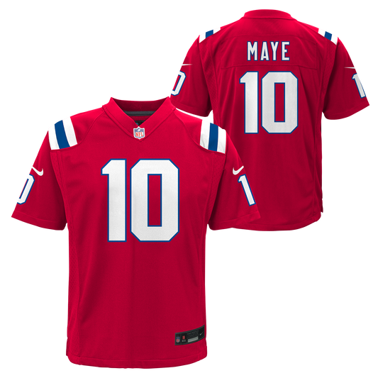 Youth Drake Maye New England Patriots Nike Red Alternate Jersey