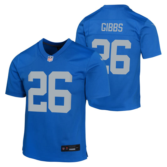 Youth Detroit Lions Jahmyr Gibbs Nike Alternate Blue "ROOKIE" Game Jersey