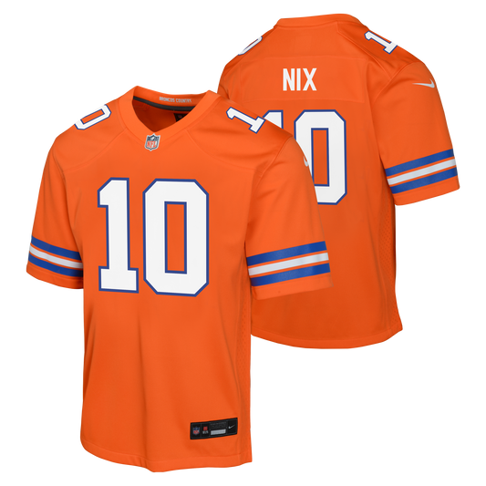 Youth Denver Broncos Bo Nix Nike Retro Alternate Orange Game Team Jersey