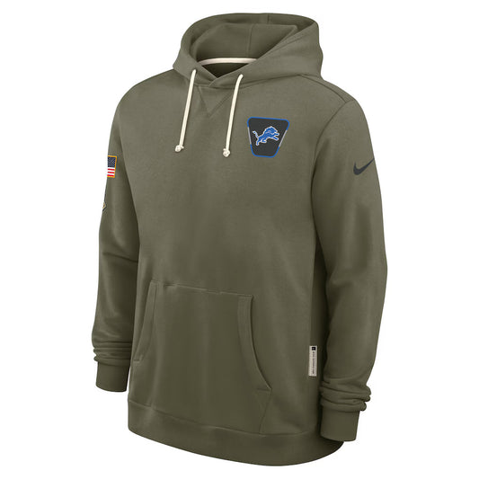 Men's Detroit Lions Nike Olive Green 2025 Salute To Service Club Pullover Hoodie